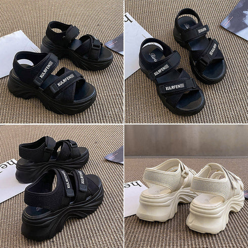 スポーツサンダル 厚底サンダルレディース おしゃれ サマーサンダル 韓国 マジックテープ クロスベルト 美脚シューズ 夏 歩きやすい カジュアルくつ 旅行痛くない 3HHAO-003