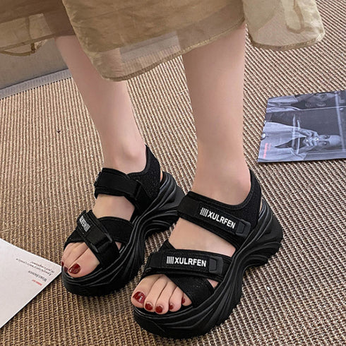 スポーツサンダル 厚底サンダルレディース おしゃれ サマーサンダル 韓国 マジックテープ クロスベルト 美脚シューズ 夏 歩きやすい カジュアルくつ 旅行痛くない 3HHAO-003