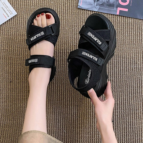 スポーツサンダル 厚底サンダルレディース おしゃれ サマーサンダル 韓国 マジックテープ クロスベルト 美脚シューズ 夏 歩きやすい カジュアルくつ 旅行痛くない 3HHAO-003
