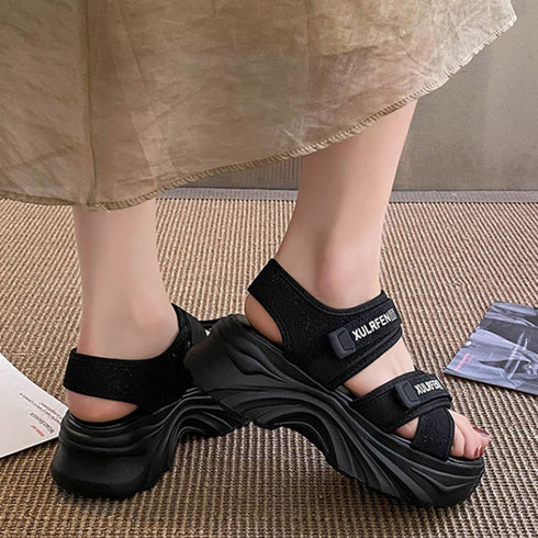 スポーツサンダル 厚底サンダルレディース おしゃれ サマーサンダル 韓国 マジックテープ クロスベルト 美脚シューズ 夏 歩きやすい カジュアルくつ 旅行痛くない 3HHAO-003