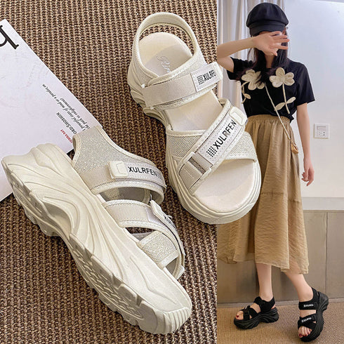 スポーツサンダル 厚底サンダルレディース おしゃれ サマーサンダル 韓国 マジックテープ クロスベルト 美脚シューズ 夏 歩きやすい カジュアルくつ 旅行痛くない 3HHAO-003