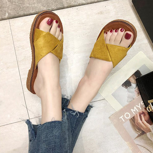 ぺたんこサンダル レディース フラット ぺたんこサンダル レディース フラット クロスストラップサンダル コンフォート ビーチサンダル スエ-ド調 スリッパ 3JIANLONG-022