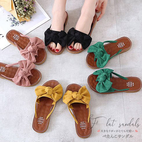 フラットサンダル レディース フラットサンダル レディース ビッグリボン コンフォートサンダル ぺたんこ 可愛い スリッパ 痛くない ビーチサンダル 3JIANLONG-024