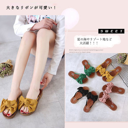 フラットサンダル レディース フラットサンダル レディース ビッグリボン コンフォートサンダル ぺたんこ 可愛い スリッパ 痛くない ビーチサンダル 3JIANLONG-024