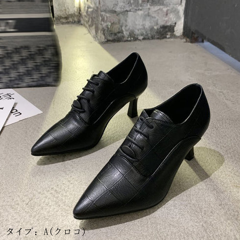 アンクル丈ブーティ ハイヒール 韓国風 裏起毛 オックスフォードシューズ レディース ルイヒール ポインテッドトゥ ブーツ レースアップ 歩きやすい 靴 美脚 3JIANLONG-033