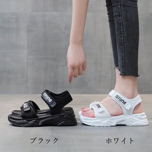 厚底スポーツサンダル ベルクロレディース 疲れにくい スニーカーサンダル マジックテープ 美脚 夏サンダル ボリューム コンフォートサンダル おしゃれ20代30代 3JIANLONG-042