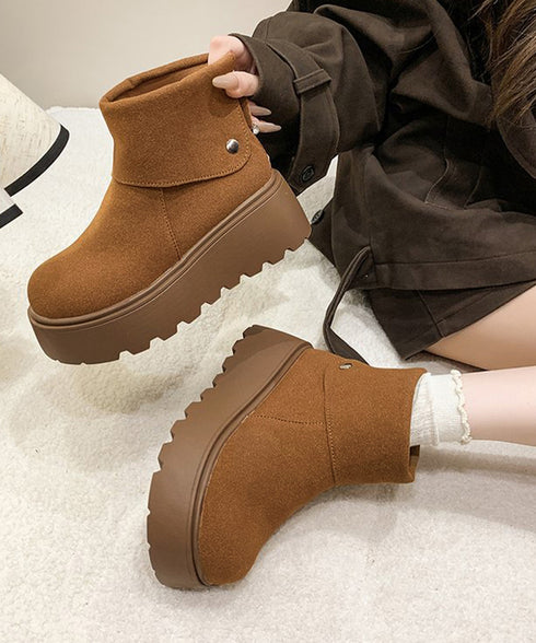 厚底ショートブーツ 秋冬シューズ美脚脚長 スエード調ブーツレディース ボリュームソール 厚底ブーツ 歩きやすい冬靴 カジュアル バッグファスナーブーツ 履きやすい 3JIANLONG-048