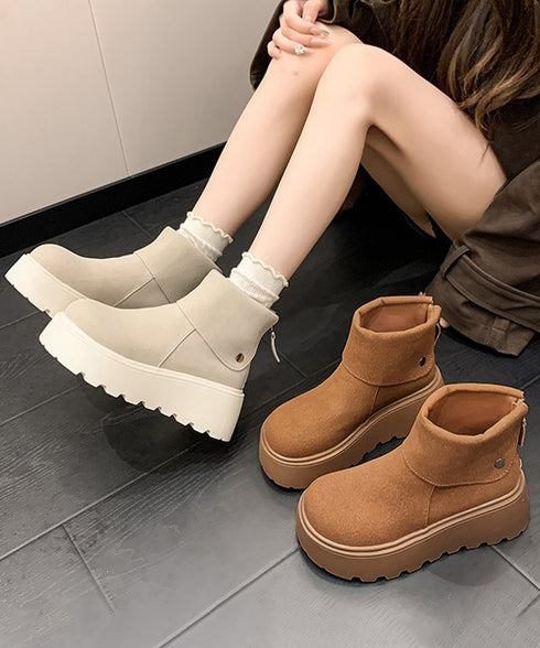 厚底ショートブーツ 秋冬シューズ美脚脚長 スエード調ブーツレディース ボリュームソール 厚底ブーツ 歩きやすい冬靴 カジュアル バッグファスナーブーツ 履きやすい 3JIANLONG-048