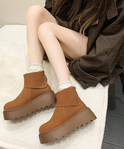 厚底ショートブーツ 秋冬シューズ美脚脚長 スエード調ブーツレディース ボリュームソール 厚底ブーツ 歩きやすい冬靴 カジュアル バッグファスナーブーツ 履きやすい 3JIANLONG-048