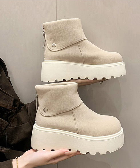 厚底ショートブーツ 秋冬シューズ美脚脚長 スエード調ブーツレディース ボリュームソール 厚底ブーツ 歩きやすい冬靴 カジュアル バッグファスナーブーツ 履きやすい 3JIANLONG-048