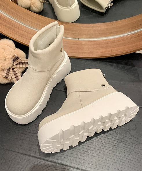 厚底ショートブーツ 秋冬シューズ美脚脚長 スエード調ブーツレディース ボリュームソール 厚底ブーツ 歩きやすい冬靴 カジュアル バッグファスナーブーツ 履きやすい 3JIANLONG-048