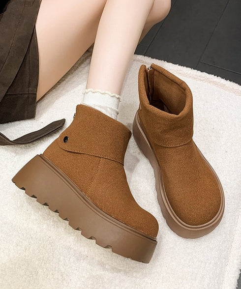 厚底ショートブーツ 秋冬シューズ美脚脚長 スエード調ブーツレディース ボリュームソール 厚底ブーツ 歩きやすい冬靴 カジュアル バッグファスナーブーツ 履きやすい 3JIANLONG-048
