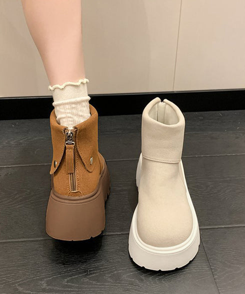 厚底ショートブーツ 秋冬シューズ美脚脚長 スエード調ブーツレディース ボリュームソール 厚底ブーツ 歩きやすい冬靴 カジュアル バッグファスナーブーツ 履きやすい 3JIANLONG-048