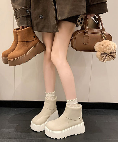 厚底ショートブーツ 秋冬シューズ美脚脚長 スエード調ブーツレディース ボリュームソール 厚底ブーツ 歩きやすい冬靴 カジュアル バッグファスナーブーツ 履きやすい 3JIANLONG-048