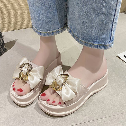 厚底サンダル 蝶結び レディース 夏靴 スリッパ ビーチサンダル 大人かわいい 歩きやすい 痛くない カジュアル サマーサンダル 韓国 リボン リゾートサンダル 3JIANLONG-049