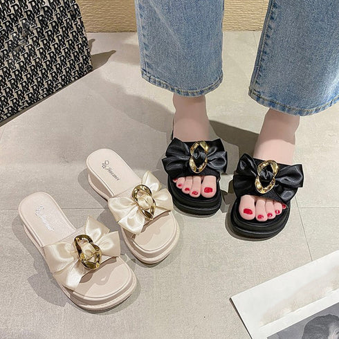 厚底サンダル 蝶結び レディース 夏靴 スリッパ ビーチサンダル 大人かわいい 歩きやすい 痛くない カジュアル サマーサンダル 韓国 リボン リゾートサンダル 3JIANLONG-049