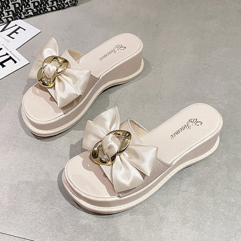 厚底サンダル 蝶結び レディース 夏靴 スリッパ ビーチサンダル 大人かわいい 歩きやすい 痛くない カジュアル サマーサンダル 韓国 リボン リゾートサンダル 3JIANLONG-049