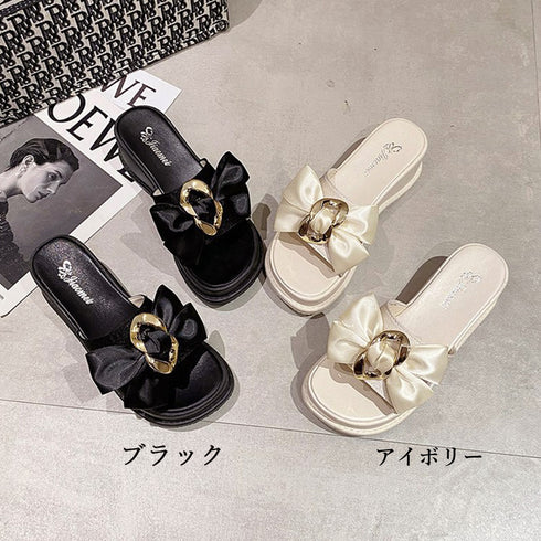 厚底サンダル 蝶結び レディース 夏靴 スリッパ ビーチサンダル 大人かわいい 歩きやすい 痛くない カジュアル サマーサンダル 韓国 リボン リゾートサンダル 3JIANLONG-049