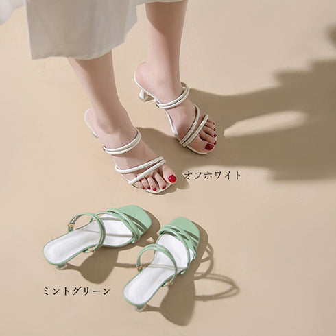 ヒールサンダル ストラップ 2way 上品 夏サンダル スクエアトゥ リゾートサンダル 歩きやすい ミュールサンダル 美脚 痛くないサマーサンダル フェミニン 3JIANLONG-051