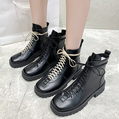 厚底 ショートブーツ レディース 裏起毛 カッコいい レースアップ ブーツ 履きやすい 編み上げ 美脚ブーツ 秋冬 カジュアルショートブーツ内ボア ストリート大人 3JIANLONG-054