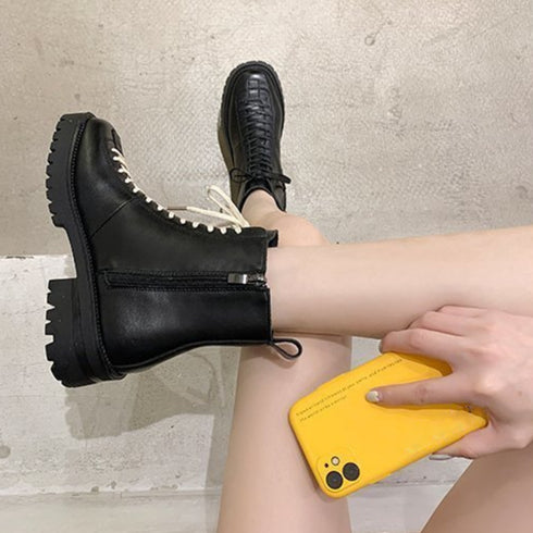 厚底 ショートブーツ レディース 裏起毛 カッコいい レースアップ ブーツ 履きやすい 編み上げ 美脚ブーツ 秋冬 カジュアルショートブーツ内ボア ストリート大人 3JIANLONG-054