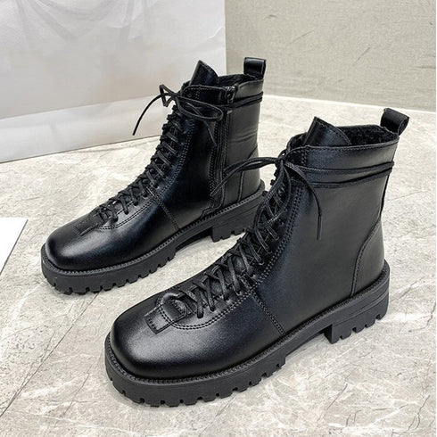 厚底 ショートブーツ レディース 裏起毛 カッコいい レースアップ ブーツ 履きやすい 編み上げ 美脚ブーツ 秋冬 カジュアルショートブーツ内ボア ストリート大人 3JIANLONG-054