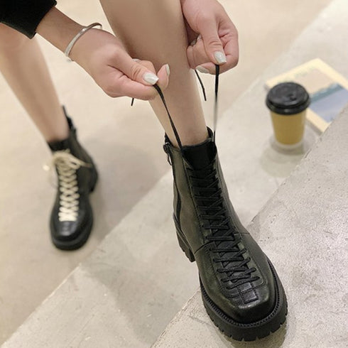 厚底 ショートブーツ レディース 裏起毛 カッコいい レースアップ ブーツ 履きやすい 編み上げ 美脚ブーツ 秋冬 カジュアルショートブーツ内ボア ストリート大人 3JIANLONG-054