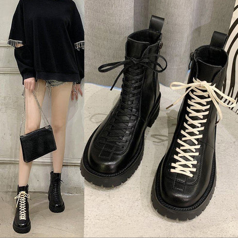 厚底 ショートブーツ レディース 裏起毛 カッコいい レースアップ ブーツ 履きやすい 編み上げ 美脚ブーツ 秋冬 カジュアルショートブーツ内ボア ストリート大人 3JIANLONG-054