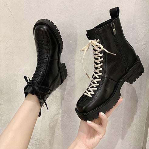 厚底 ショートブーツ レディース 裏起毛 カッコいい レースアップ ブーツ 履きやすい 編み上げ 美脚ブーツ 秋冬 カジュアルショートブーツ内ボア ストリート大人 3JIANLONG-054