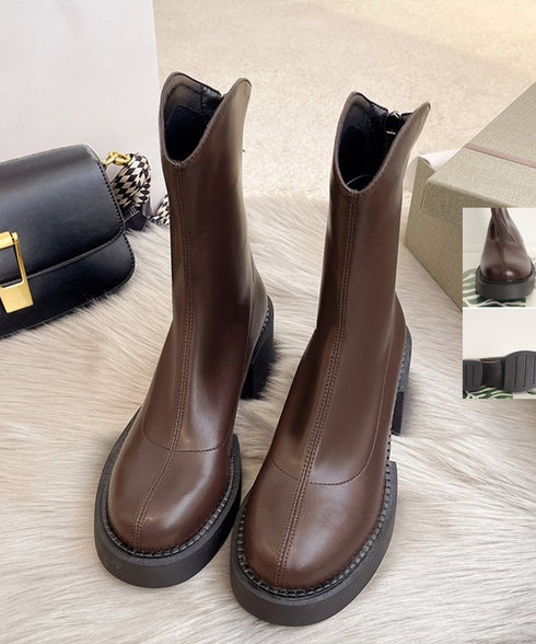 ショートブーツ レディース 厚底靴 美脚 チャンキーヒール ミドルブーツ ラウンドトゥ カジュアル靴 秋冬 バックジップブーツ 履きやすい 疲れにくいくつ人気新作 3JIANLONG-056