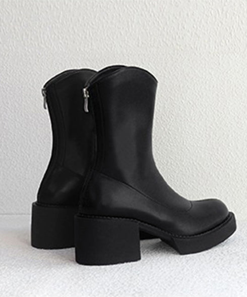 ショートブーツ レディース 厚底靴 美脚 チャンキーヒール ミドルブーツ ラウンドトゥ カジュアル靴 秋冬 バックジップブーツ 履きやすい 疲れにくいくつ人気新作 3JIANLONG-056