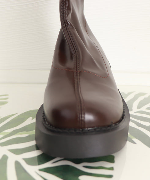 ショートブーツ レディース 厚底靴 美脚 チャンキーヒール ミドルブーツ ラウンドトゥ カジュアル靴 秋冬 バックジップブーツ 履きやすい 疲れにくいくつ人気新作 3JIANLONG-056