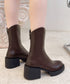 ショートブーツ レディース 厚底靴 美脚 チャンキーヒール ミドルブーツ ラウンドトゥ カジュアル靴 秋冬 バックジップブーツ 履きやすい 疲れにくいくつ人気新作 3JIANLONG-056