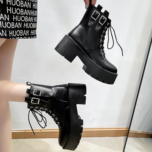 レースアップショートブーツストームブーツ レディース 履きやすいワークブーツ オシャレ厚底ブーツ韓国 エンジニアブーツ コンフォートシューズ サイドファスナー 靴 3JIANLONG-057