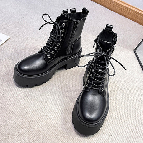 レースアップショートブーツストームブーツ レディース 履きやすいワークブーツ オシャレ厚底ブーツ韓国 エンジニアブーツ コンフォートシューズ サイドファスナー 靴 3JIANLONG-057