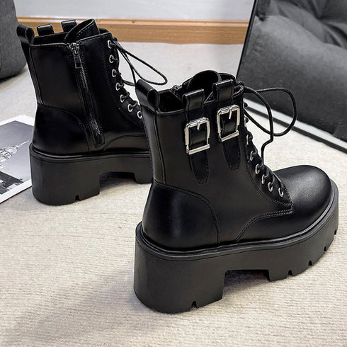 レースアップショートブーツストームブーツ レディース 履きやすいワークブーツ オシャレ厚底ブーツ韓国 エンジニアブーツ コンフォートシューズ サイドファスナー 靴 3JIANLONG-057