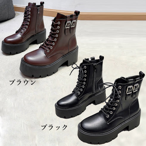 レースアップショートブーツストームブーツ レディース 履きやすいワークブーツ オシャレ厚底ブーツ韓国 エンジニアブーツ コンフォートシューズ サイドファスナー 靴 3JIANLONG-057