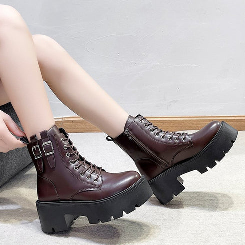 レースアップショートブーツストームブーツ レディース 履きやすいワークブーツ オシャレ厚底ブーツ韓国 エンジニアブーツ コンフォートシューズ サイドファスナー 靴 3JIANLONG-057
