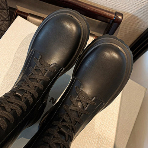 厚底 ロングブーツ レースアップ 韓国風 レディースローヒール ジョッキーブーツ 履きやすい バックジップ 美脚 歩きやすい ニーハイブーツ ボリューム感シューズ 3JIANLONG-058