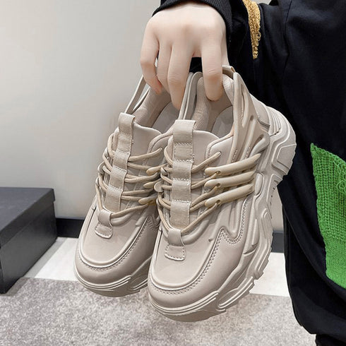 ダッドスニーカー 厚底 レディース 韓国 ボリュームスニーカー 黒 レースアップ 歩きやすいシューズ インヒール 美脚脚長 フラットシューズ カジュアル厚底靴 3JIANLONG-059