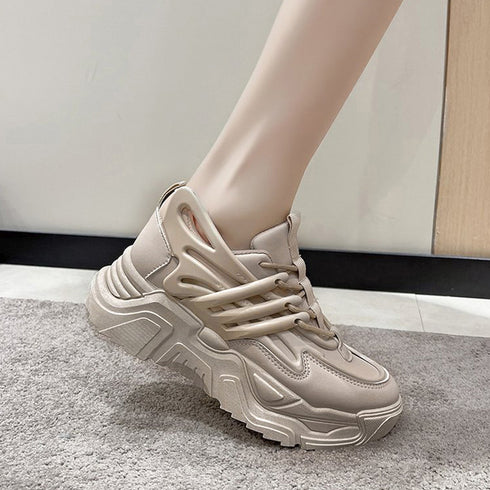 ダッドスニーカー 厚底 レディース 韓国 ボリュームスニーカー 黒 レースアップ 歩きやすいシューズ インヒール 美脚脚長 フラットシューズ カジュアル厚底靴 3JIANLONG-059