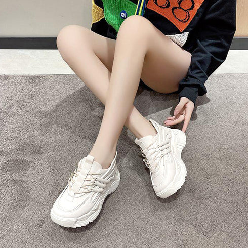 ダッドスニーカー 厚底 レディース 韓国 ボリュームスニーカー 黒 レースアップ 歩きやすいシューズ インヒール 美脚脚長 フラットシューズ カジュアル厚底靴 3JIANLONG-059