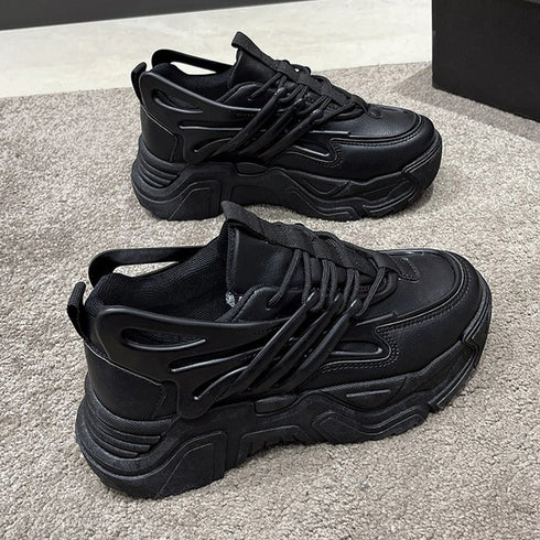 ダッドスニーカー 厚底 レディース 韓国 ボリュームスニーカー 黒 レースアップ 歩きやすいシューズ インヒール 美脚脚長 フラットシューズ カジュアル厚底靴 3JIANLONG-059