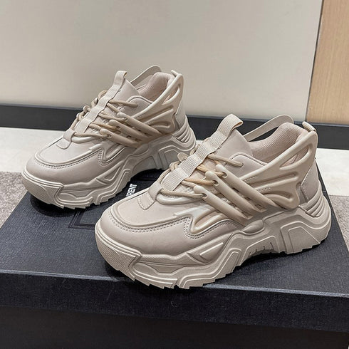 ダッドスニーカー 厚底 レディース 韓国 ボリュームスニーカー 黒 レースアップ 歩きやすいシューズ インヒール 美脚脚長 フラットシューズ カジュアル厚底靴 3JIANLONG-059