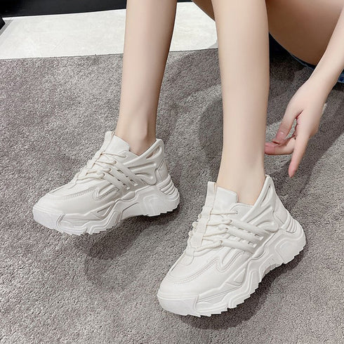 ダッドスニーカー 厚底 レディース 韓国 ボリュームスニーカー 黒 レースアップ 歩きやすいシューズ インヒール 美脚脚長 フラットシューズ カジュアル厚底靴 3JIANLONG-059