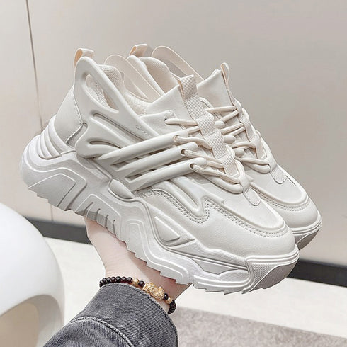 ダッドスニーカー 厚底 レディース 韓国 ボリュームスニーカー 黒 レースアップ 歩きやすいシューズ インヒール 美脚脚長 フラットシューズ カジュアル厚底靴 3JIANLONG-059