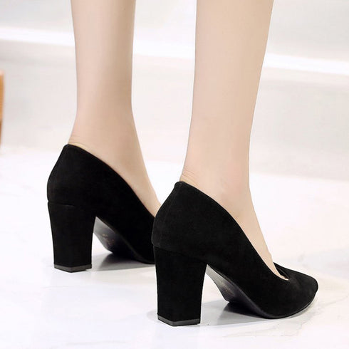 チャンキーヒール パンプス スウェード調 フォーマルパンプス 入学入園式 太ヒールパンプス オシャレ 卒業卒園式靴 ポインテッドトゥ 歩きやすい オフィスパンプス 3JIANLONG-060