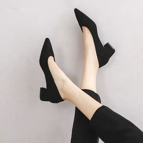 チャンキーヒール パンプス スウェード調 フォーマルパンプス 入学入園式 太ヒールパンプス オシャレ 卒業卒園式靴 ポインテッドトゥ 歩きやすい オフィスパンプス 3JIANLONG-060