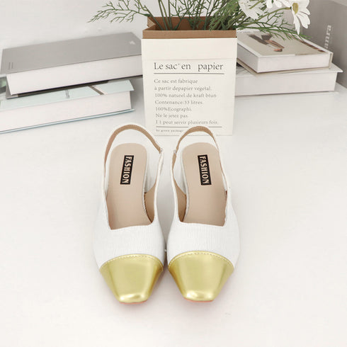 バックストラップ パンプス スクエアトゥ おしゃれ つま先切り替え チャンキーヒール パンプス オフィスカジュアル ミュールサンダル 履きやすい 通勤靴 レトロ風 3JIANLONG-063