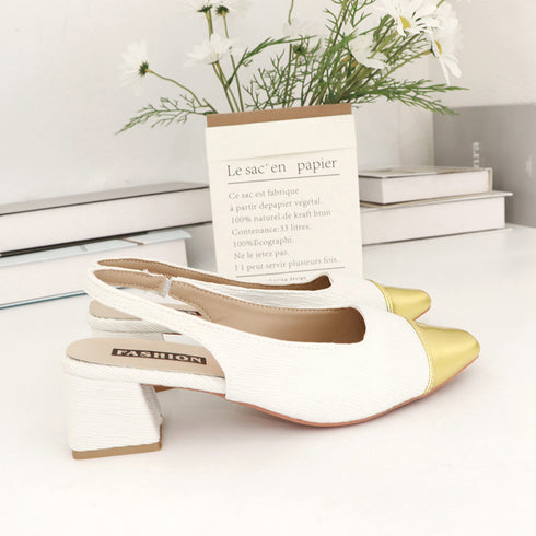 バックストラップ パンプス スクエアトゥ おしゃれ つま先切り替え チャンキーヒール パンプス オフィスカジュアル ミュールサンダル 履きやすい 通勤靴 レトロ風 3JIANLONG-063